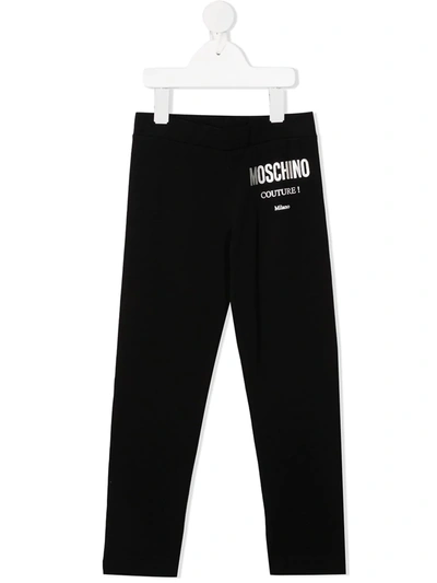 Moschino Kids' Metallic Logo Print Leggings In Black