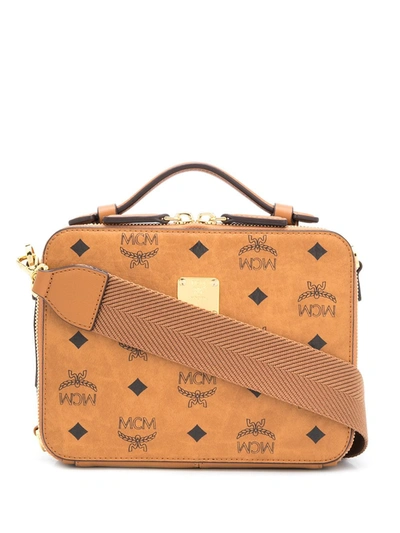 Mcm Visetos-print Double Zip Shoulder Bag In Brown