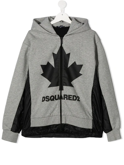 Dsquared2 Kids' Maple Leaf Hoodie In Melange Grey