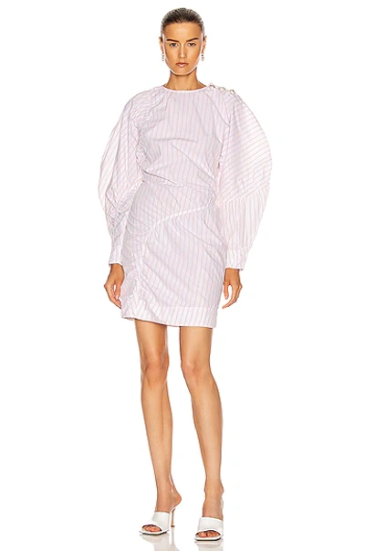 Ganni Stripe Panelled Long Puff Sleeve Cotton Mini Dress In Cherry Blossom