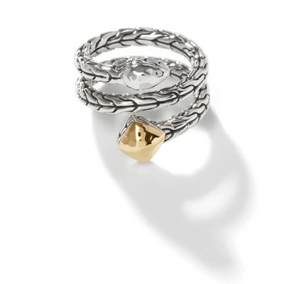 John Hardy Sterling Silver & 18k Yellow Gold Classic Chain Hammered Wrap Ring In Silver And Gold