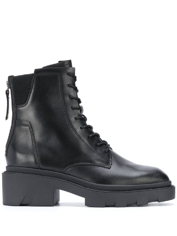 Ash Moody Chunky Sole Lace Up Leather Ankle Boots In Black | ModeSens