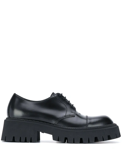 Balenciaga Tractor Leather Lace-up Shoes In Black
