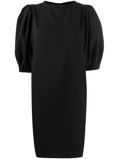 Ganni Women's Heavy Crepe Puff-sleeve Midi Dress In Black