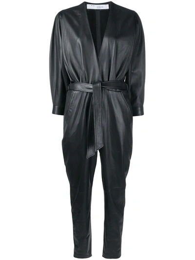 Iro Healy Belted Leather Jumpsuit In Black