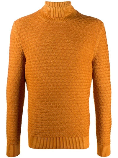 Tagliatore Turtle Neck Argyle-knit Jumper In Orange