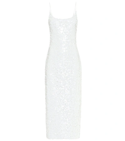 Galvan Mykonos Sequined Metallic Tulle Midi Dress In White