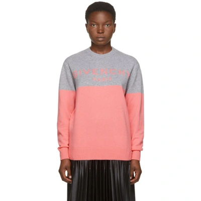 Givenchy Pink & Grey Cashmere Logo Sweater In Multicolor