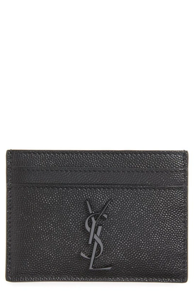 Saint Laurent Ysl Monogram Textured Leather Card Case In Black