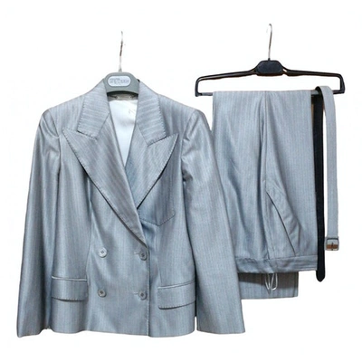 Pre-owned Alexander Mcqueen Silk Suit Jacket In Grey