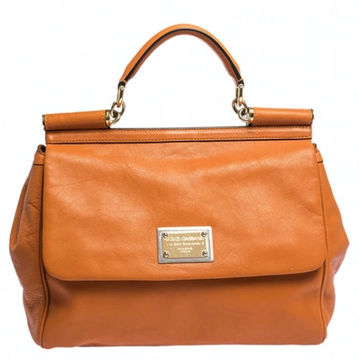 Pre-owned Dolce & Gabbana Sicily Orange Leather Handbag