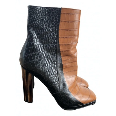 Pre-owned Dries Van Noten Leather Ankle Boots In Brown