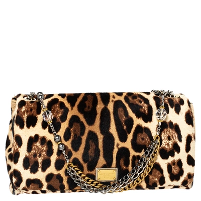 Pre-owned Dolce & Gabbana Brown Leopard Print Calfhair And Leather Charles Shoulder Bag