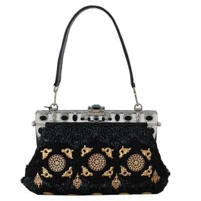 Pre-owned Dolce & Gabbana Black Crystal Leather Tassel Party Vanda Bag