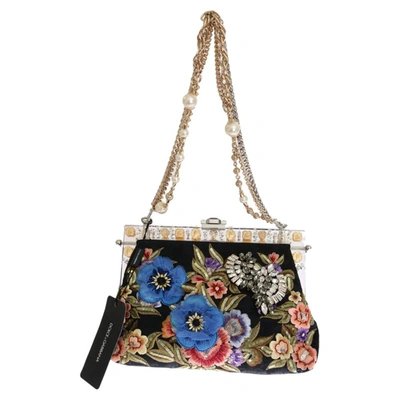 Pre-owned Dolce & Gabbana Multicolor Floral Canavs Embroidered Bag