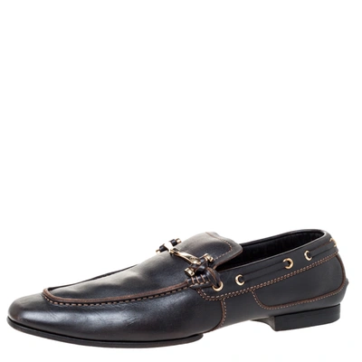 Pre-owned Gucci Black Leather Horsebit Loafers Size 43