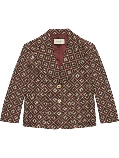 Gucci Gg Damier Jacquard Single-breasted Blazer In Black, Ivory And Burgundy