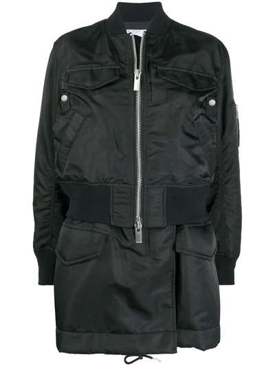 Sacai Long Zipped Bomber Jacket In Black