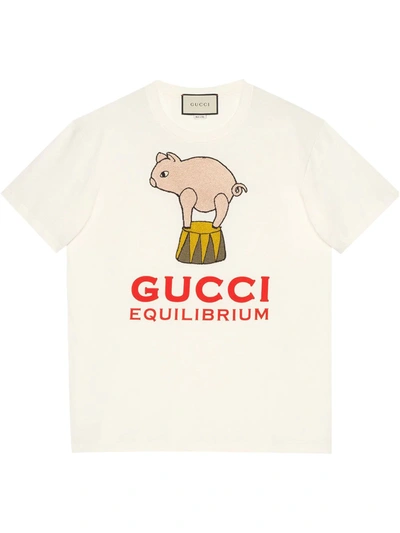 Gucci Piglet Patch Oversize T-shirt In Off-white Cotton Jersey