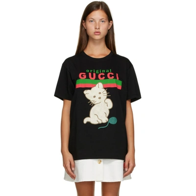 Gucci Kitten Relaxed-fit T-shirt In Black Cotton Jersey