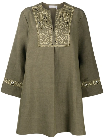 Chloé Embroidered Tunic Dress In Green
