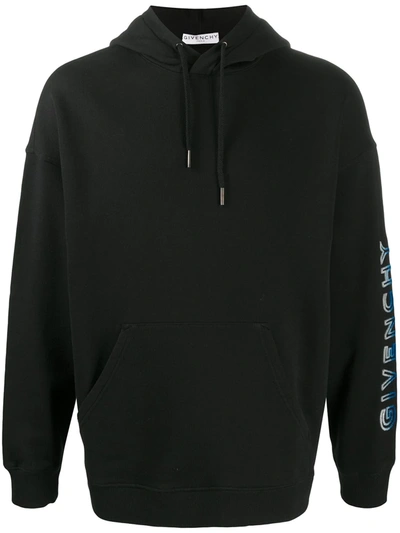 Givenchy Chenille-logo Cotton Hooded Sweatshirt In Black