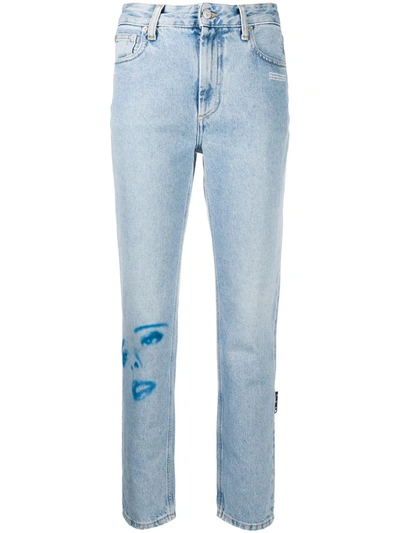 Off-white Printed Faces Straight-leg Jeans In Blue