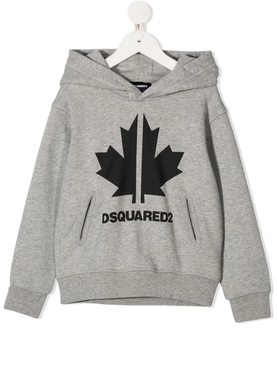 Dsquared2 Teen Leaf Logo-print Hoodie In Grey