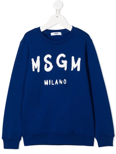 Msgm Kids' Logo-print Cotton Sweatshirt In Blue