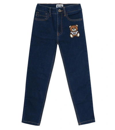 Moschino Kids' Teddy Stretch-cotton Skinny Jeans In Blue