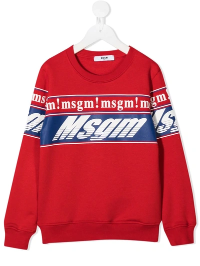 Msgm Teen Multiple Logo-print Sweatshirt In Red