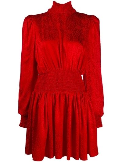 Balmain Jacquard Leopard Short Dress In Red