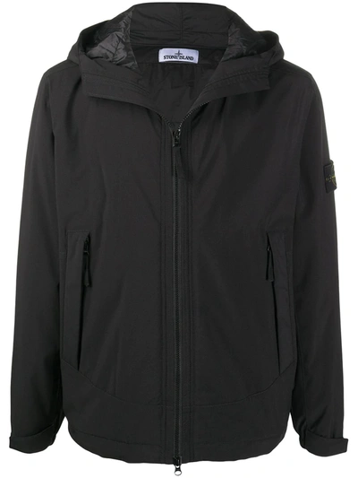 Stone Island Logo Patch Detail Hooded Jacket In Black