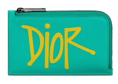 Pre-owned Dior And Shawn Zipped Card Holder (3 Card Slot) Green