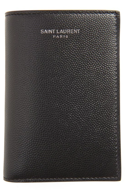 Saint Laurent Logo Stamped Leather Credit Card Wallet In Black