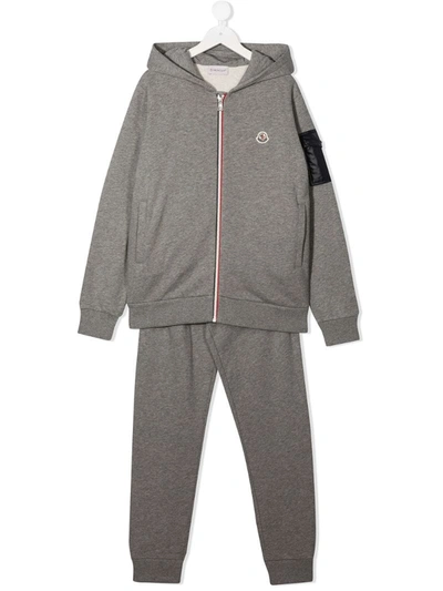 Moncler Kids' Two-piece Embroidered Logo Tracksuit Set In Grey