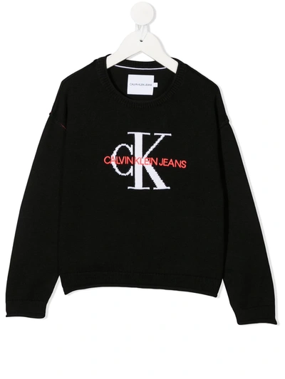 Calvin Klein Kids' Long Sleeve Knitted Logo Jumper In Black