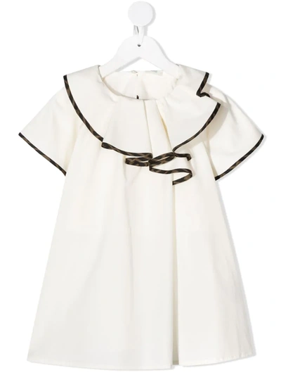 Fendi Kids' Ff-trim Ruffle Mini Dress In White