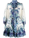 Zimmermann Glassy Floral Long Sleeve Silk Minidress In Phoenix