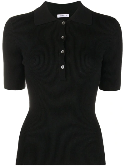 P.a.r.o.s.h Fine Knit Shortsleeved Polo Top In Black