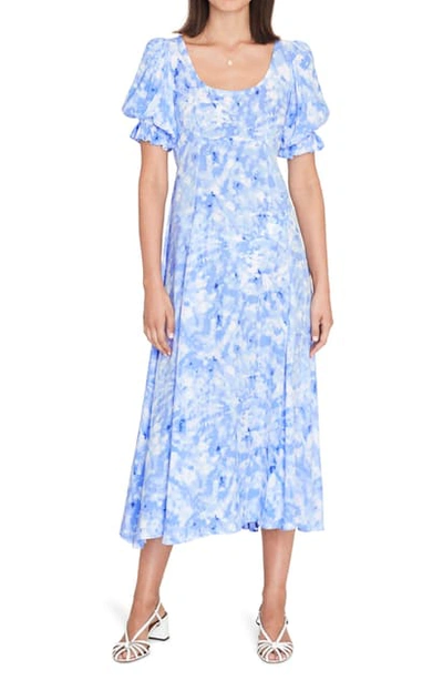 Faithfull The Brand Linnie Tie Dye Puff Sleeve Midi Dress In Roos Tie Dye Blue