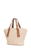 Frame Medium Les Second Raffia & Leather Tote In Natural/tobacco