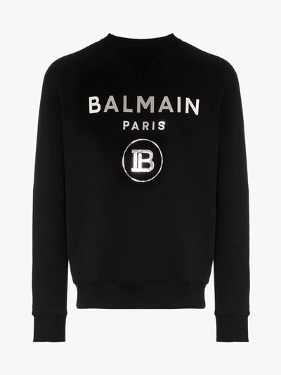 Balmain Logo Print Cotton Sweatshirt In Black