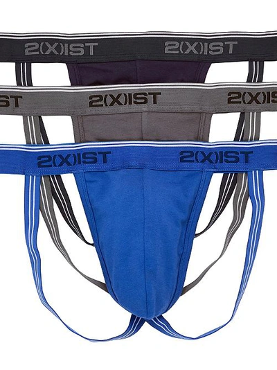 2(x)ist Stretch Cotton Jock Strap 3-pack In Black,grey,blue