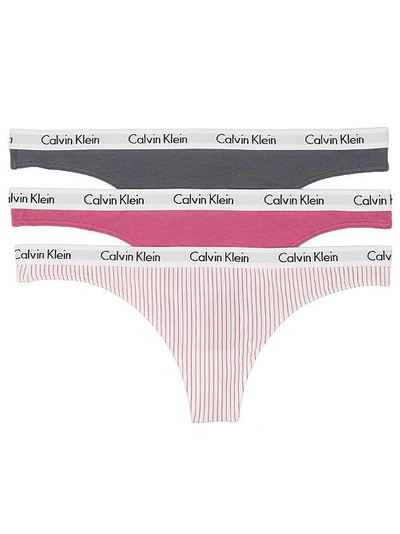 Calvin Klein Carousel Thong 3-pack In Grey,pink,stripe
