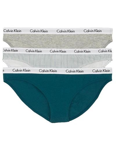 Calvin Klein Carousel Bikini 3-pack In Teal,stripe,grey