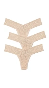 Hanky Panky Three-pack Original-rise Signature Lace Thong In Chai