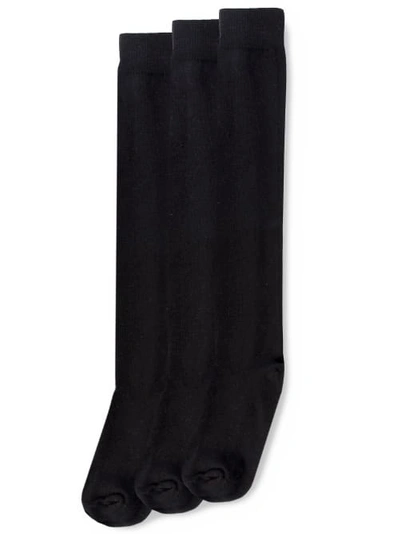 Hue Flat Knit Knee High Socks 3-pack In Black