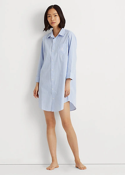 Lauren Ralph Lauren Heritage Essentials Woven Sleep Shirt In French Blue Stripe