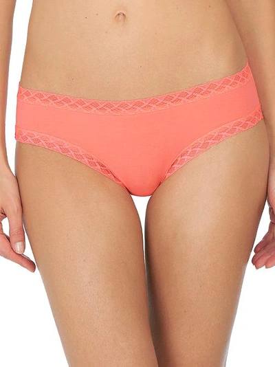 Natori Bliss Girl Comfortable Brief Panty Underwear With Lace Trim In Damask Pink